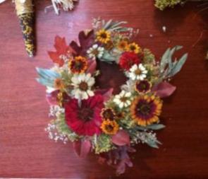 Example of wreath using the above dried zinnias.